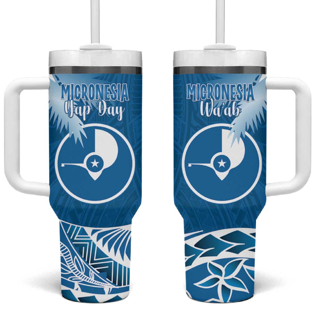 FSM Yap Day Tumbler With Handle 2025 Wa'ab Micronesia Flag Color LT14 One Size: 40 oz Blue - Polynesian Pride