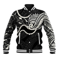Aloha Hawaii Kalo Pikake Lei Baseball Jacket Chest Tattoo Black Hawaiian Pattern LT14 Unisex Black - Polynesian Pride