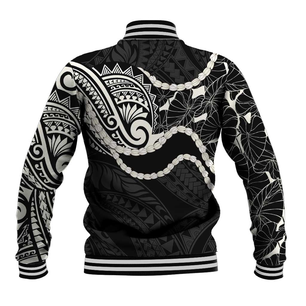 Aloha Hawaii Kalo Pikake Lei Baseball Jacket Chest Tattoo Black Hawaiian Pattern LT14 - Polynesian Pride