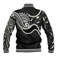 Aloha Hawaii Kalo Pikake Lei Baseball Jacket Chest Tattoo Black Hawaiian Pattern LT14 - Polynesian Pride