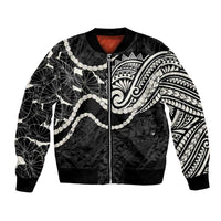 Aloha Hawaii Kalo Pikake Lei Bomber Jacket Chest Tattoo Black Hawaiian Pattern LT14 Unisex Black - Polynesian Pride