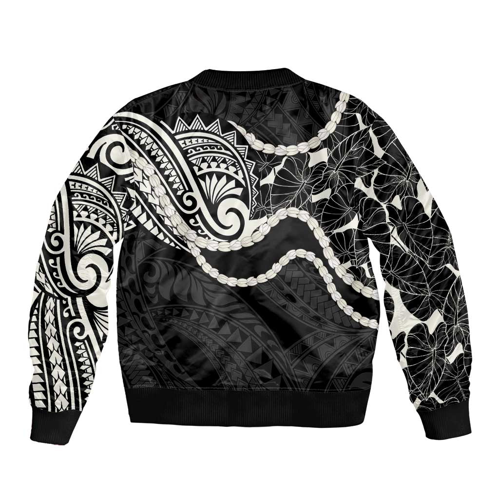 Aloha Hawaii Kalo Pikake Lei Bomber Jacket Chest Tattoo Black Hawaiian Pattern LT14 - Polynesian Pride