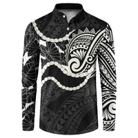 Aloha Hawaii Kalo Pikake Lei Button Sweatshirt Chest Tattoo Black Hawaiian Pattern LT14 Black - Polynesian Pride