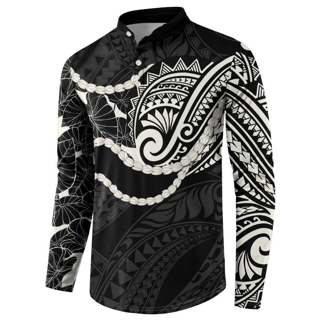 Aloha Hawaii Kalo Pikake Lei Button Sweatshirt Chest Tattoo Black Hawaiian Pattern LT14 - Polynesian Pride