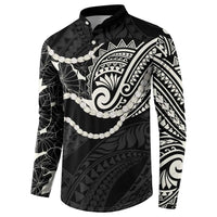 Aloha Hawaii Kalo Pikake Lei Button Sweatshirt Chest Tattoo Black Hawaiian Pattern LT14 - Polynesian Pride