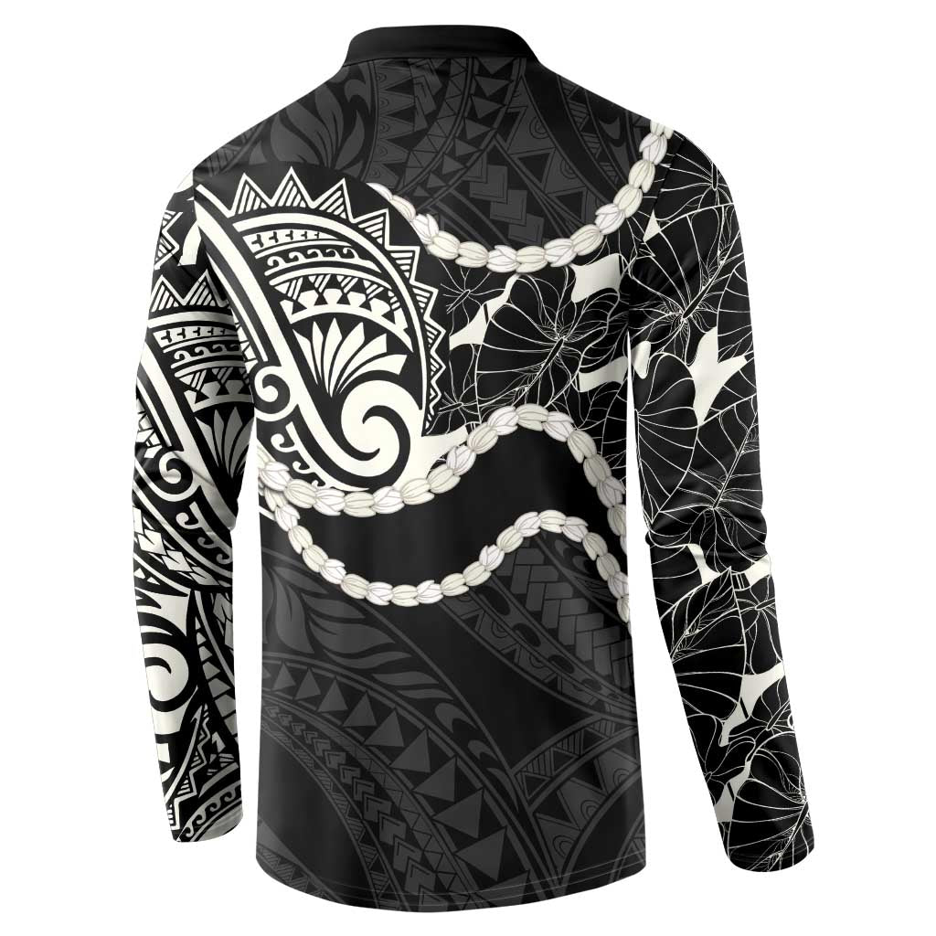 Aloha Hawaii Kalo Pikake Lei Button Sweatshirt Chest Tattoo Black Hawaiian Pattern LT14 - Polynesian Pride