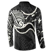 Aloha Hawaii Kalo Pikake Lei Button Sweatshirt Chest Tattoo Black Hawaiian Pattern LT14 - Polynesian Pride