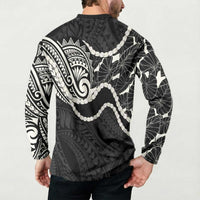Aloha Hawaii Kalo Pikake Lei Button Sweatshirt Chest Tattoo Black Hawaiian Pattern LT14 - Polynesian Pride