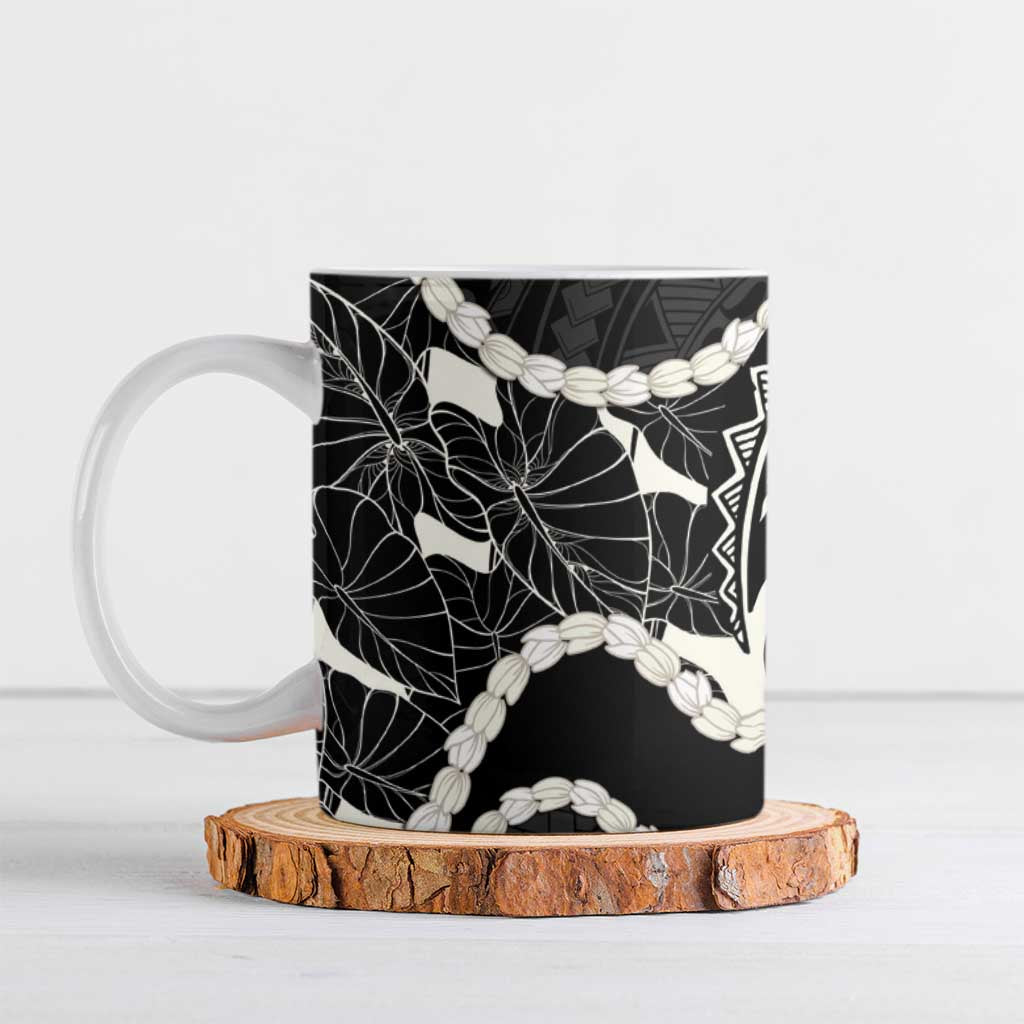 Aloha Hawaii Kalo Pikake Lei Ceramic Mug Chest Tattoo Black Hawaiian Pattern LT14 Black - Polynesian Pride