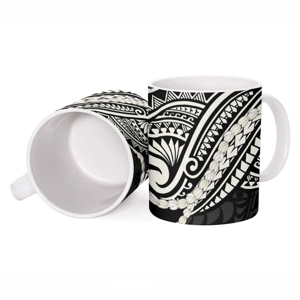 Aloha Hawaii Kalo Pikake Lei Ceramic Mug Chest Tattoo Black Hawaiian Pattern LT14 - Polynesian Pride