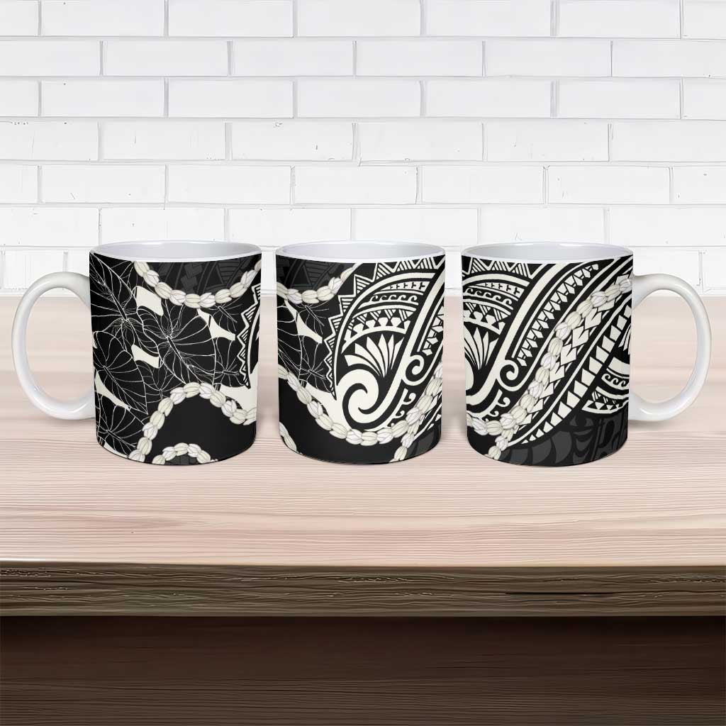 Aloha Hawaii Kalo Pikake Lei Ceramic Mug Chest Tattoo Black Hawaiian Pattern LT14 - Polynesian Pride