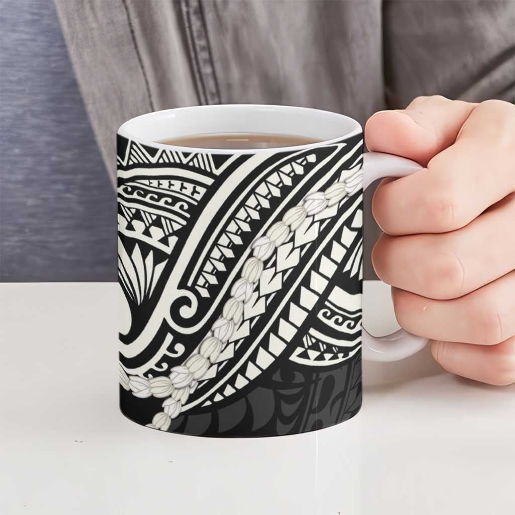 Aloha Hawaii Kalo Pikake Lei Ceramic Mug Chest Tattoo Black Hawaiian Pattern LT14 - Polynesian Pride