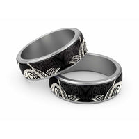 Aloha Hawaii Kalo Pikake Lei Classic Ring Chest Tattoo Black Hawaiian Pattern LT14 Sliver Black - Polynesian Pride