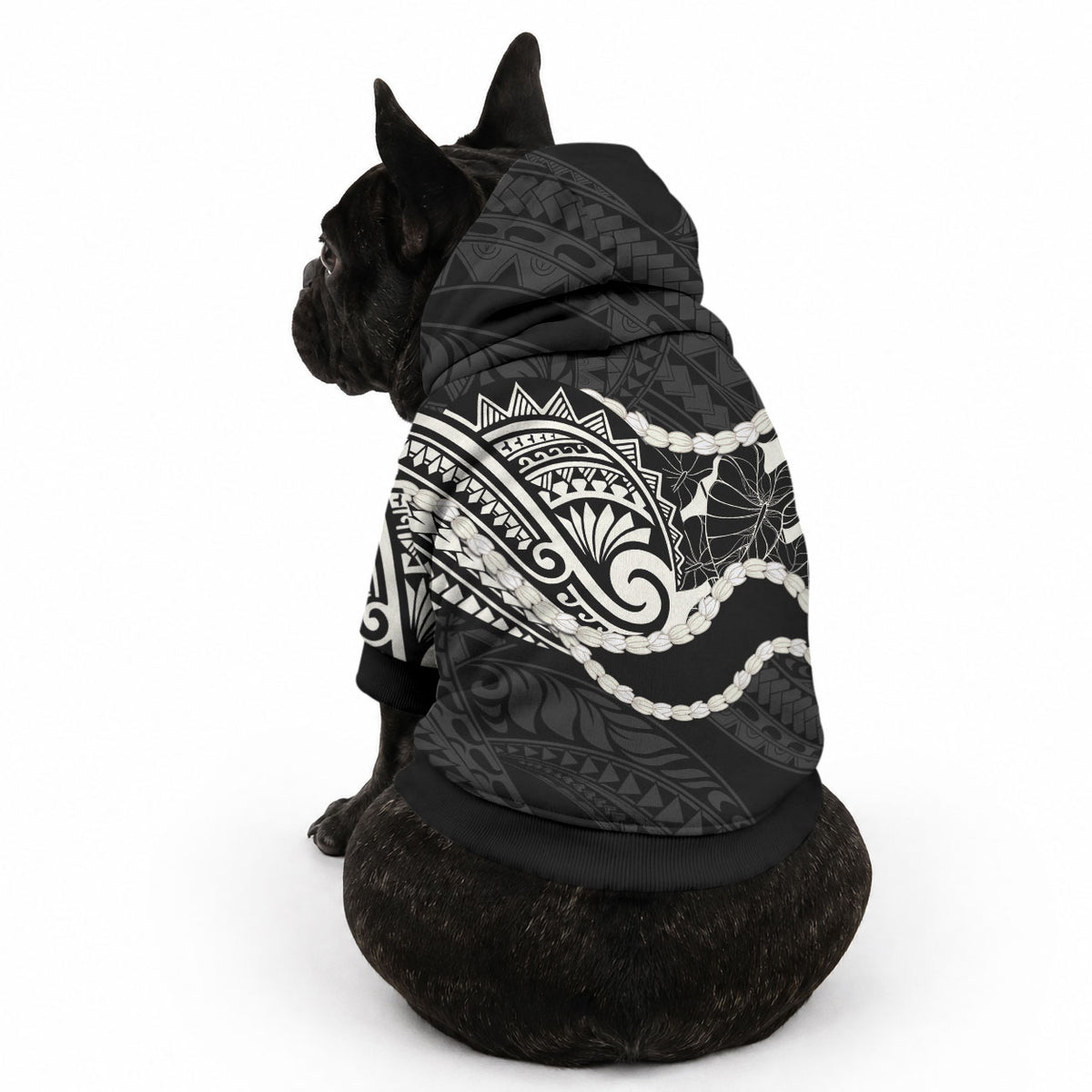 Aloha Hawaii Kalo Pikake Lei Pet Hoodie Chest Tattoo Black Hawaiian Pattern LT14 - Polynesian Pride
