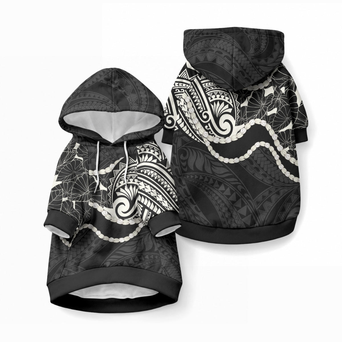 Aloha Hawaii Kalo Pikake Lei Pet Hoodie Chest Tattoo Black Hawaiian Pattern LT14 Pullover Black - Polynesian Pride