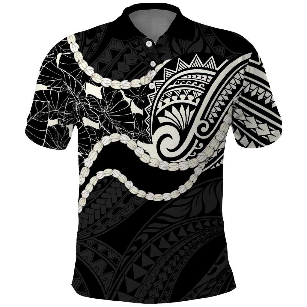 Aloha Hawaii Kalo Pikake Lei Polo Shirt Chest Tattoo Black Hawaiian Pattern LT14 Black - Polynesian Pride