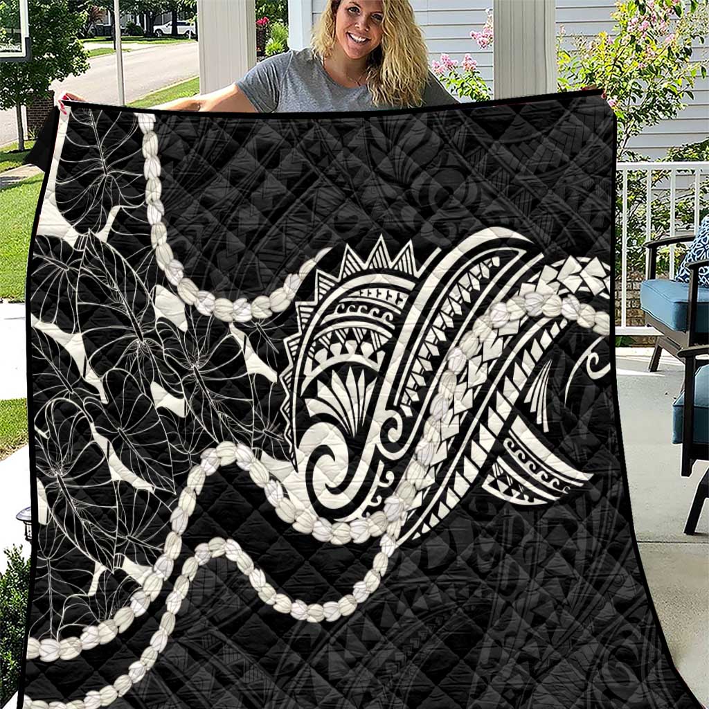 Aloha Hawaii Kalo Pikake Lei Quilt Chest Tattoo Black Hawaiian Pattern LT14 Black - Polynesian Pride
