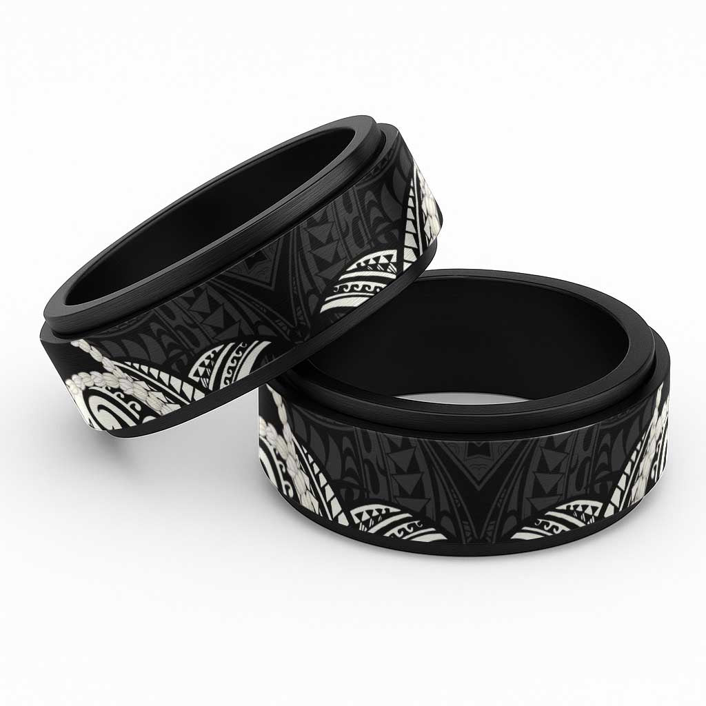 Aloha Hawaii Kalo Pikake Lei Spinner Ring Chest Tattoo Black Hawaiian Pattern LT14 Black Black - Polynesian Pride