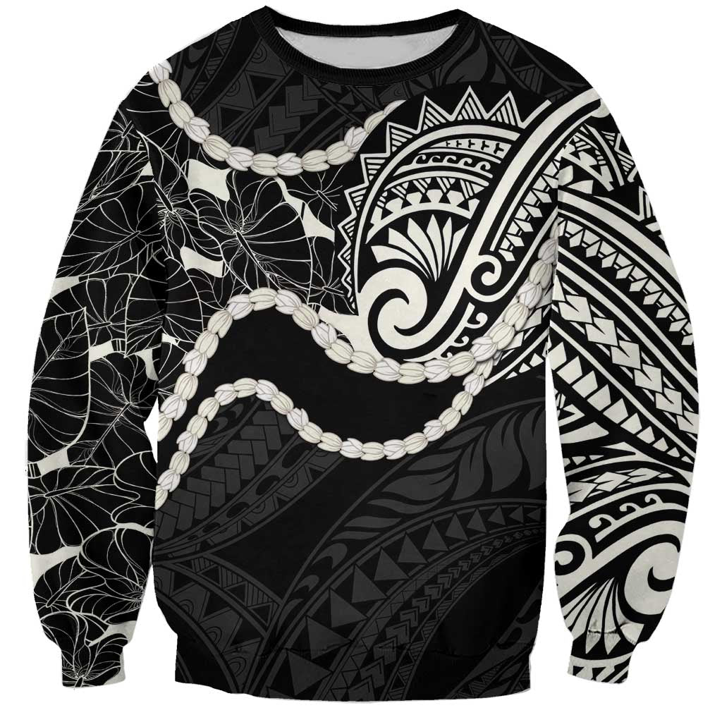 Aloha Hawaii Kalo Pikake Lei Sweatshirt Chest Tattoo Black Hawaiian Pattern LT14 Unisex Black - Polynesian Pride