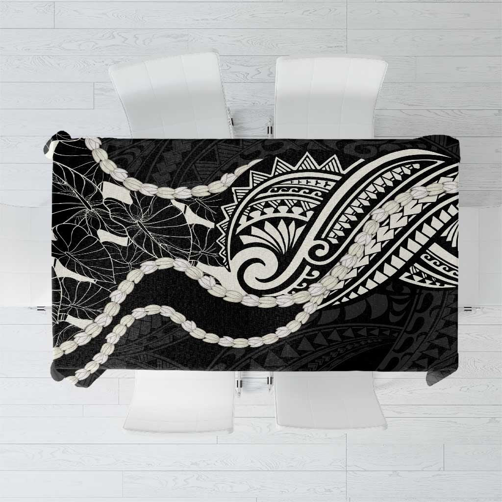 Aloha Hawaii Kalo Pikake Lei Tablecloth Chest Tattoo Black Hawaiian Pattern LT14 Black - Polynesian Pride