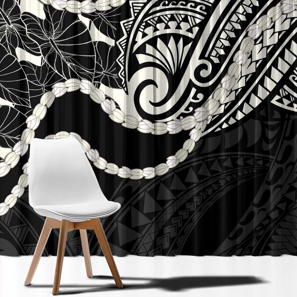 Aloha Hawaii Kalo Pikake Lei Window Curtain Chest Tattoo Black Hawaiian Pattern LT14 - Polynesian Pride