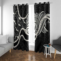 Aloha Hawaii Kalo Pikake Lei Window Curtain Chest Tattoo Black Hawaiian Pattern LT14 With Grommets Black - Polynesian Pride