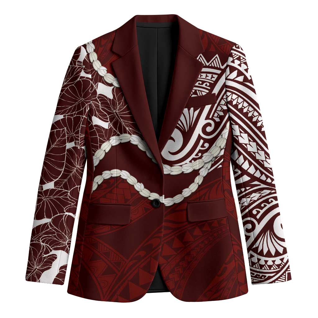 Aloha Hawaii Kalo Pikake Lei Blazer Chest Tattoo Oxblood Hawaiian Pattern LT14 Unisex Oxblood - Polynesian Pride