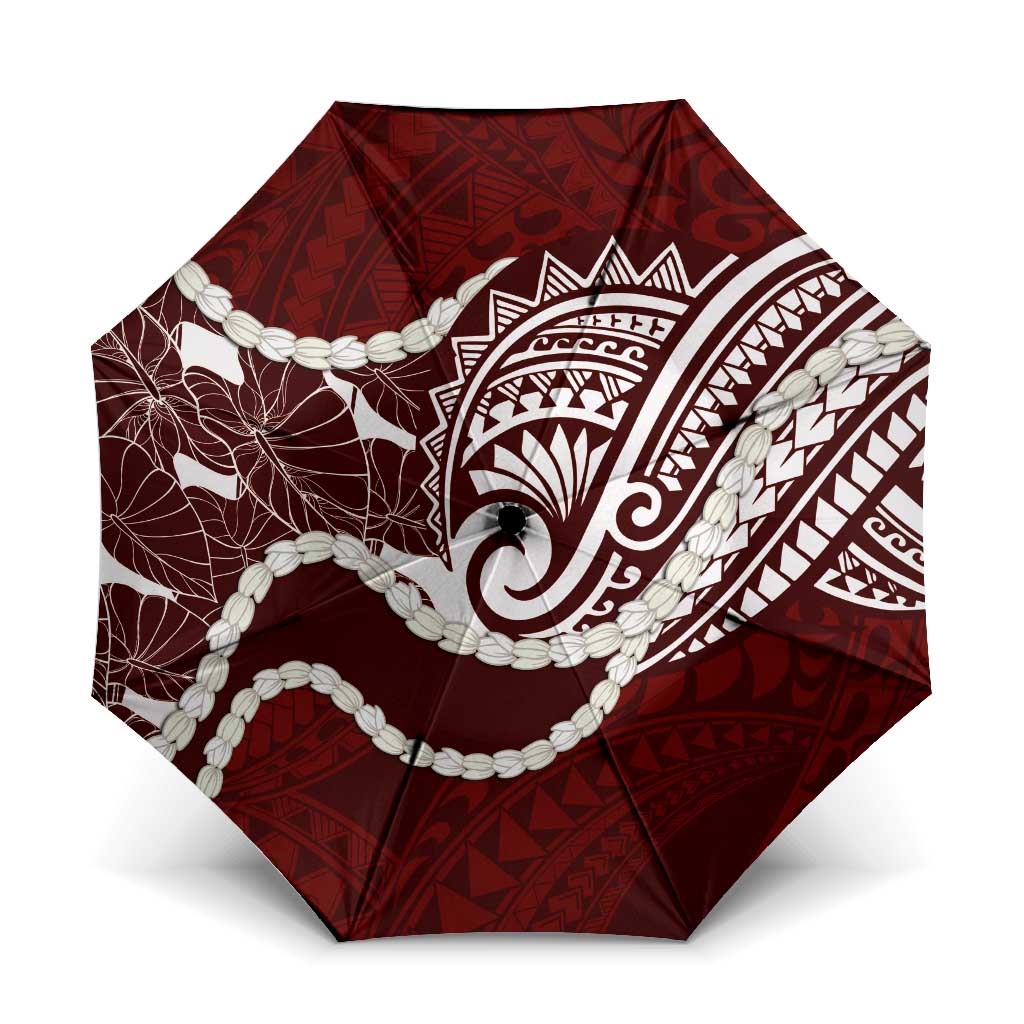 Aloha Hawaii Kalo Pikake Lei Umbrella Chest Tattoo Oxblood Hawaiian Pattern LT14 One Size Folded 11.42 inch Opened Diameter 37.4 inch Oxblood - Polynesian Pride