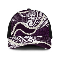 Aloha Hawaii Kalo Pikake Lei Baseball Net Cap Chest Tattoo Purple Hawaiian Pattern LT14 One Size Black Purple - Polynesian Pride