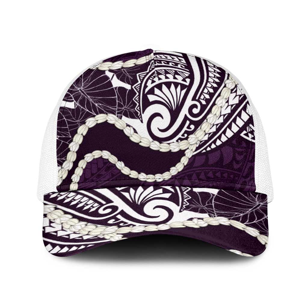 Aloha Hawaii Kalo Pikake Lei Baseball Net Cap Chest Tattoo Purple Hawaiian Pattern LT14 One Size White Purple - Polynesian Pride