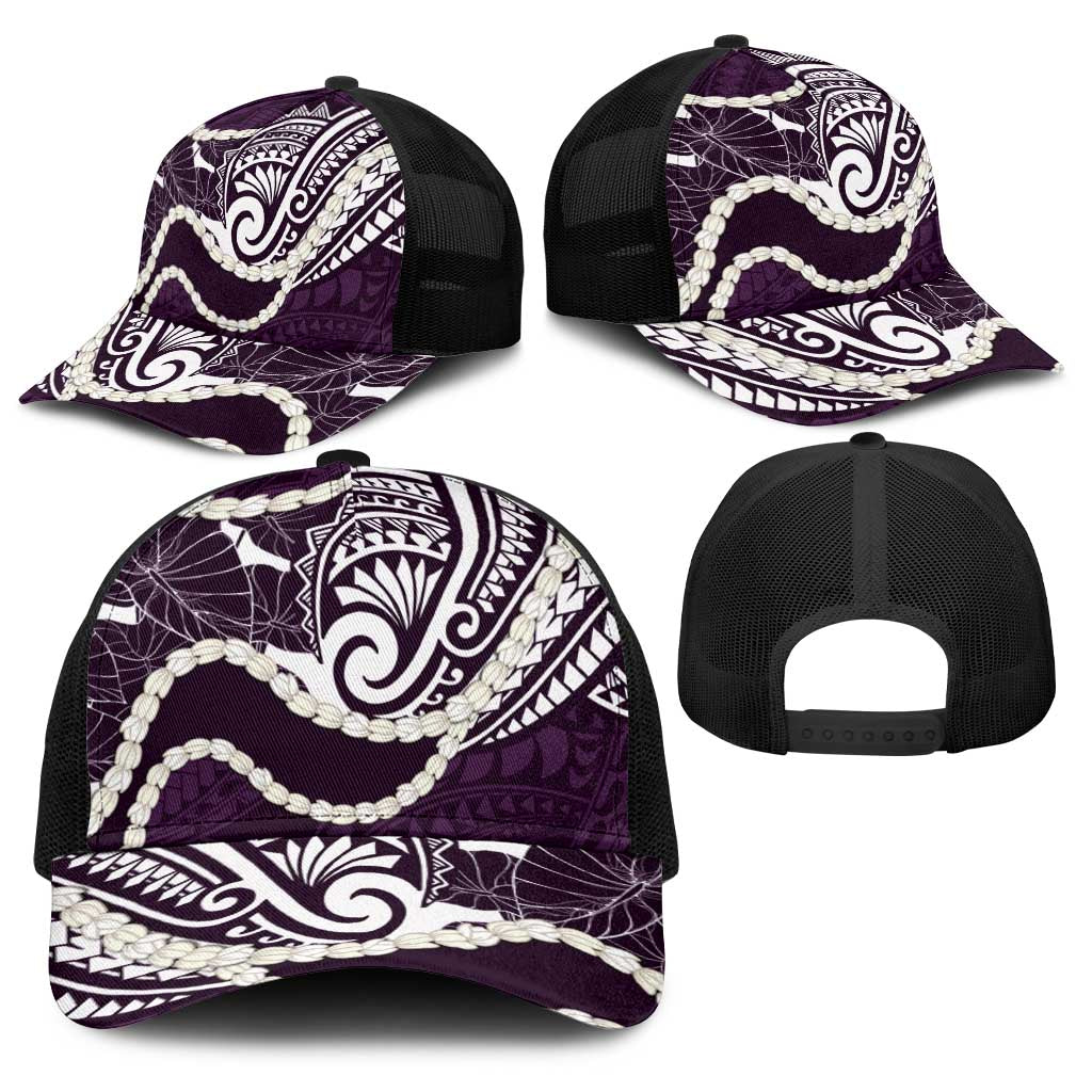 Aloha Hawaii Kalo Pikake Lei Baseball Net Cap Chest Tattoo Purple Hawaiian Pattern LT14 - Polynesian Pride