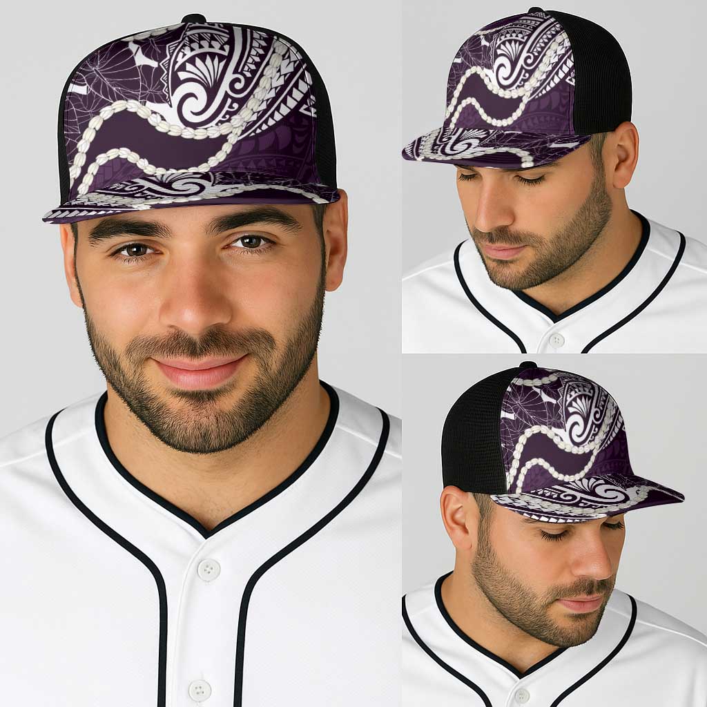 Aloha Hawaii Kalo Pikake Lei Baseball Net Cap Chest Tattoo Purple Hawaiian Pattern LT14 - Polynesian Pride