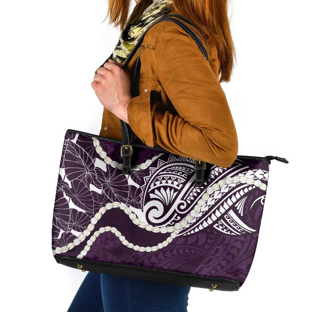 Aloha Hawaii Kalo Pikake Lei Leather Tote Bag Chest Tattoo Purple Hawaiian Pattern LT14 Purple - Polynesian Pride