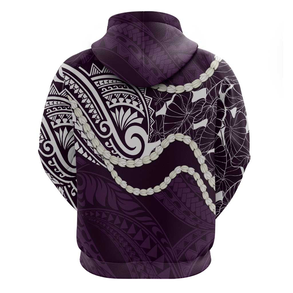 Aloha Hawaii Kalo Pikake Lei Zip Hoodie Chest Tattoo Purple Hawaiian Pattern LT14 - Polynesian Pride