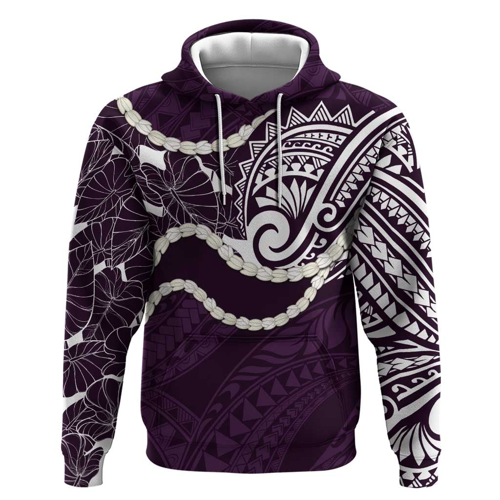 Aloha Hawaii Kalo Pikake Lei Zip Hoodie Chest Tattoo Purple Hawaiian Pattern LT14 Pullover Hoodie Purple - Polynesian Pride