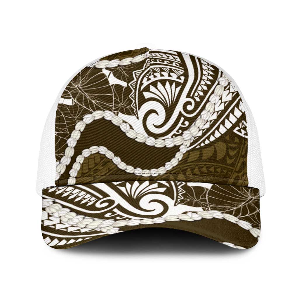 Aloha Hawaii Kalo Pikake Lei Baseball Net Cap Chest Tattoo Gold Hawaiian Pattern LT14 One Size White Gold - Polynesian Pride