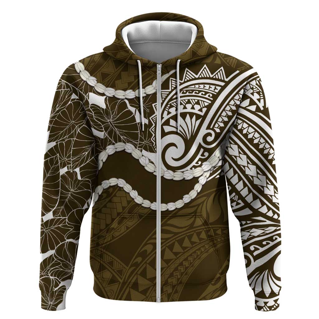 Aloha Hawaii Kalo Pikake Lei Zip Hoodie Chest Tattoo Gold Hawaiian Pattern LT14 Zip Hoodie Gold - Polynesian Pride
