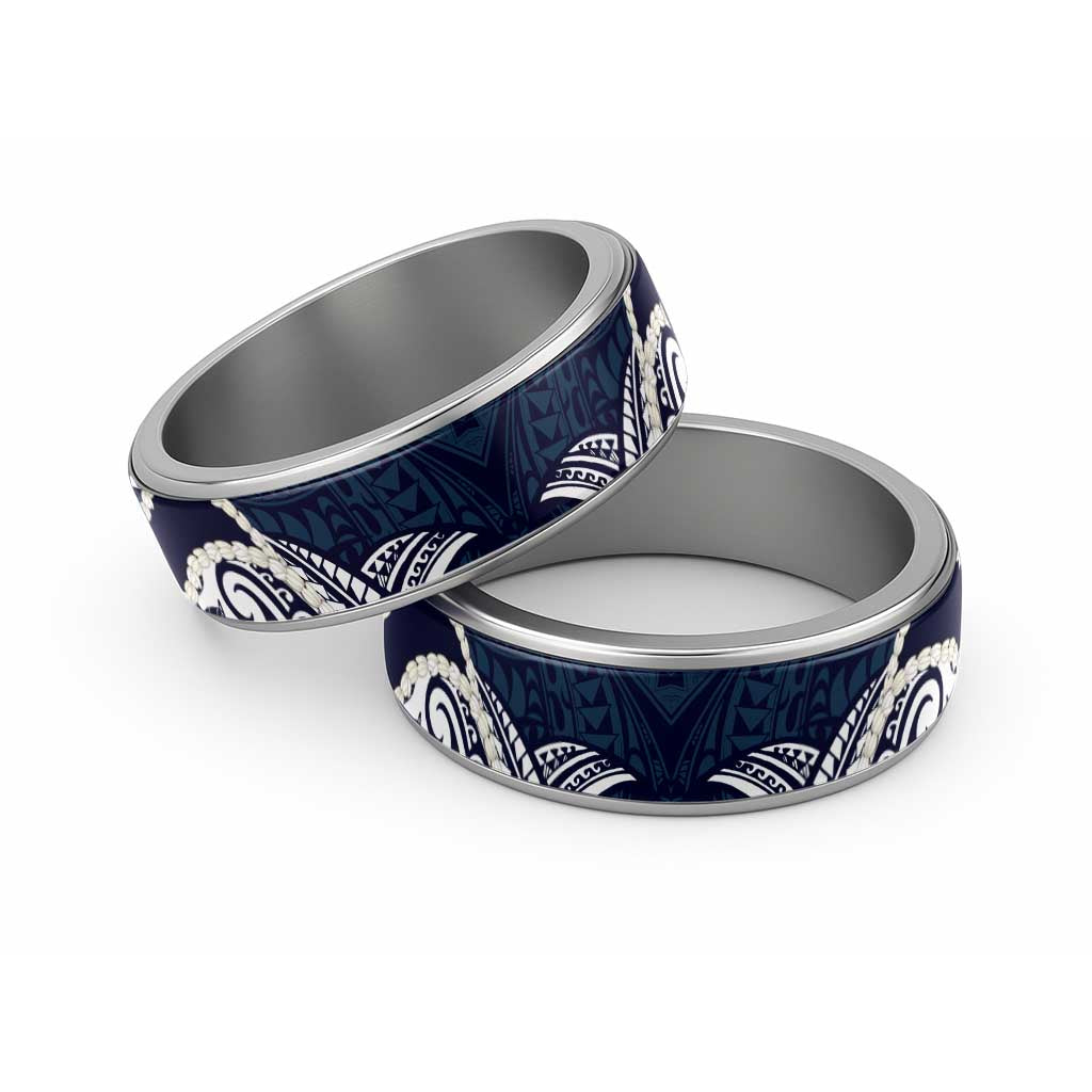 Aloha Hawaii Kalo Pikake Lei Classic Ring Chest Tattoo Oxford Blue Hawaiian Pattern LT14 Sliver Oxford Blue - Polynesian Pride
