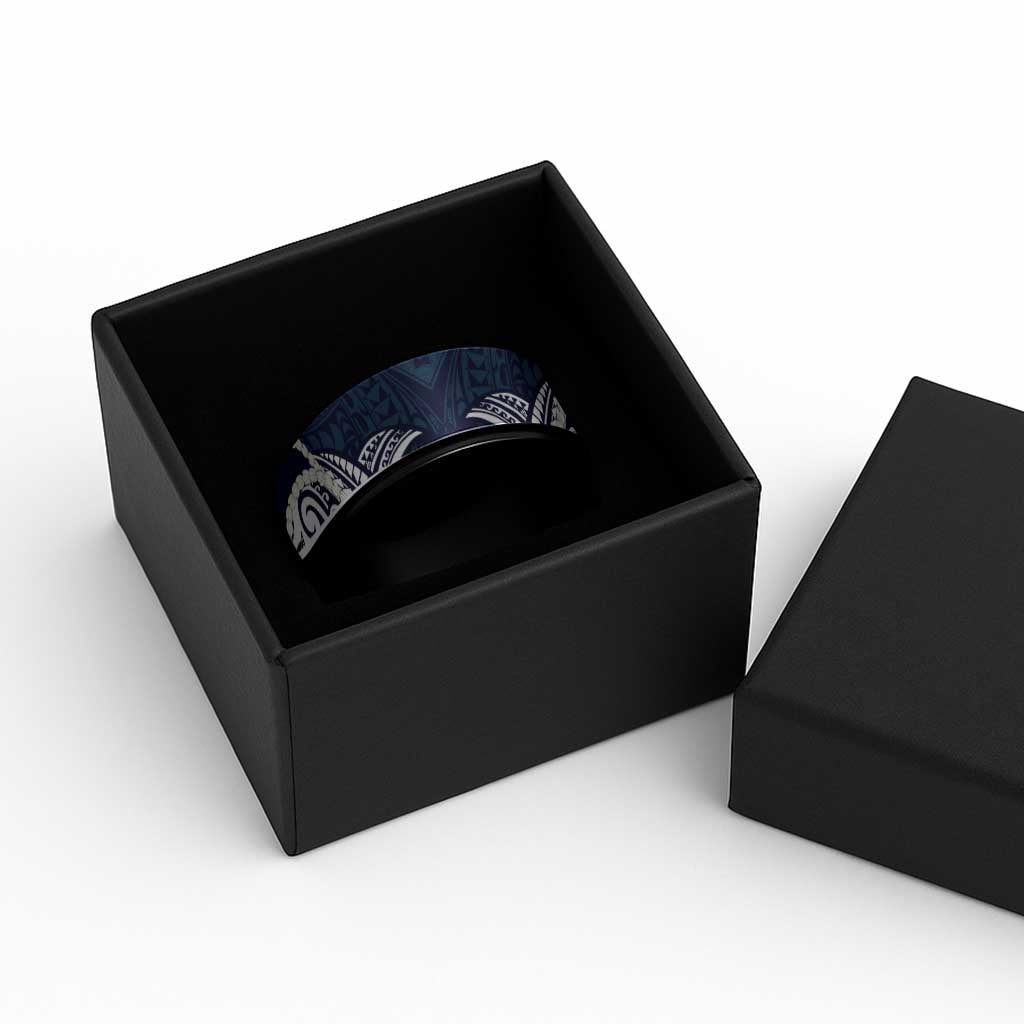 Aloha Hawaii Kalo Pikake Lei Spinner Ring Chest Tattoo Oxford Blue Hawaiian Pattern LT14 - Polynesian Pride
