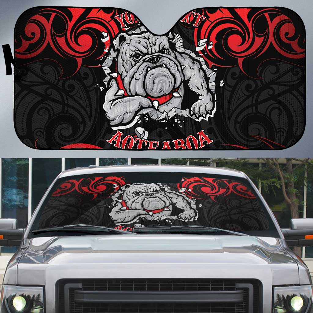 Personalised Aotearoa Bulldog Auto Sun Shade NZ Maori Tattoo LT14 Red - Polynesian Pride