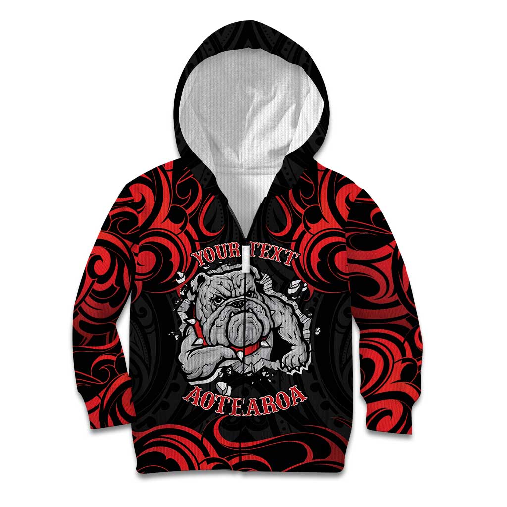 Personalised Aotearoa Bulldog Kid Hoodie NZ Maori Tattoo LT14 Zip Hoodie Red - Polynesian Pride