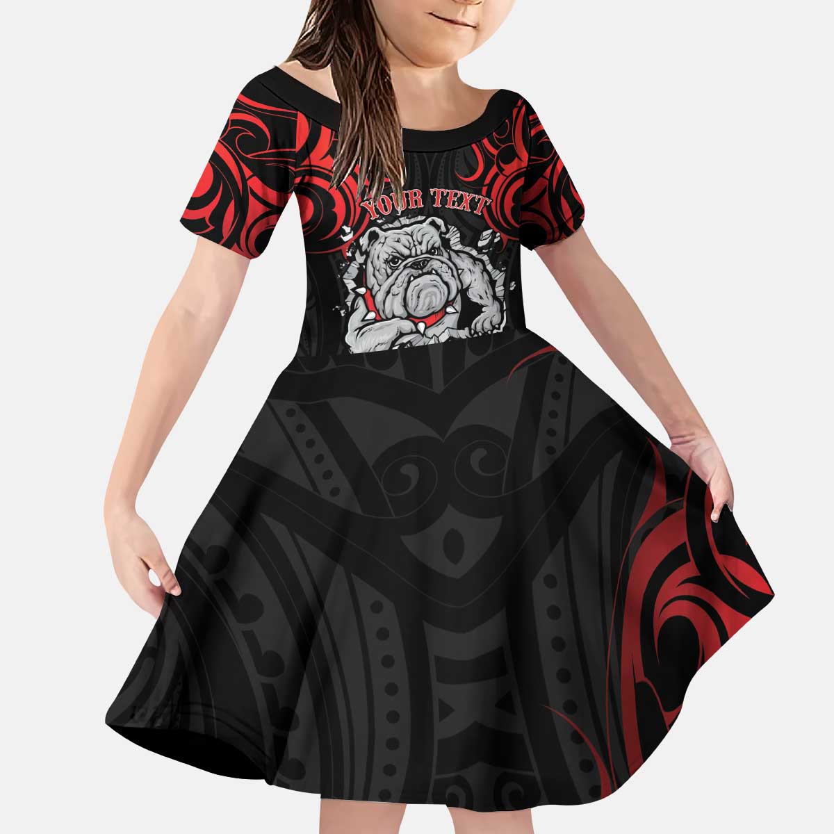 Personalised Aotearoa Bulldog Kid Short Sleeve Dress NZ Maori Tattoo LT14 KID Red - Polynesian Pride