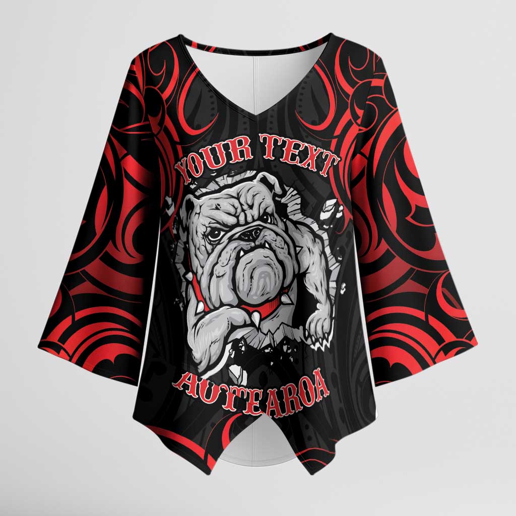 Aotearoa Bulldog Kimono Sleeve Blouse NZ Maori Tattoo LT14 Female Red - Polynesian Pride