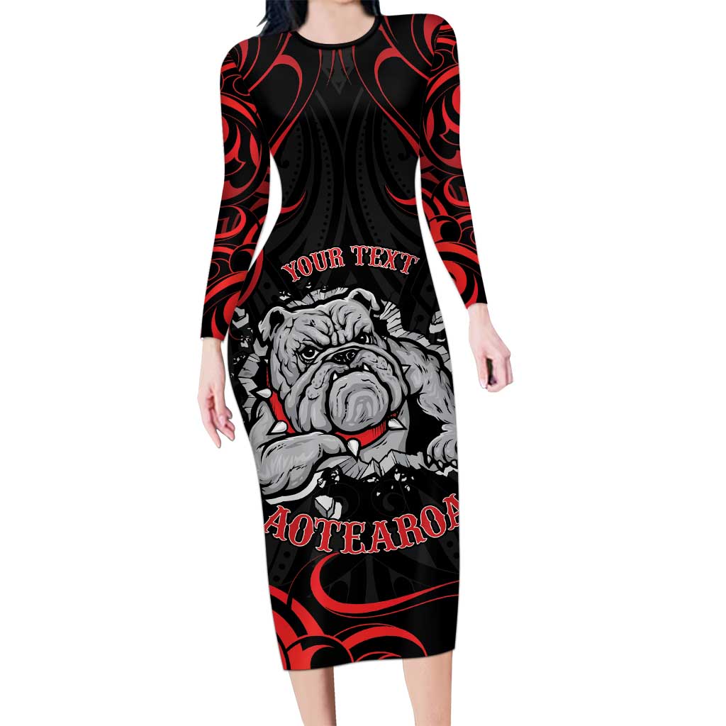 Personalised Aotearoa Bulldog Long Sleeve Bodycon Dress NZ Maori Tattoo LT14 Long Dress Red - Polynesian Pride
