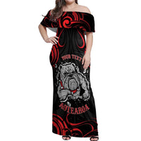 Personalised Aotearoa Bulldog Off Shoulder Maxi Dress NZ Maori Tattoo LT14 Women Red - Polynesian Pride