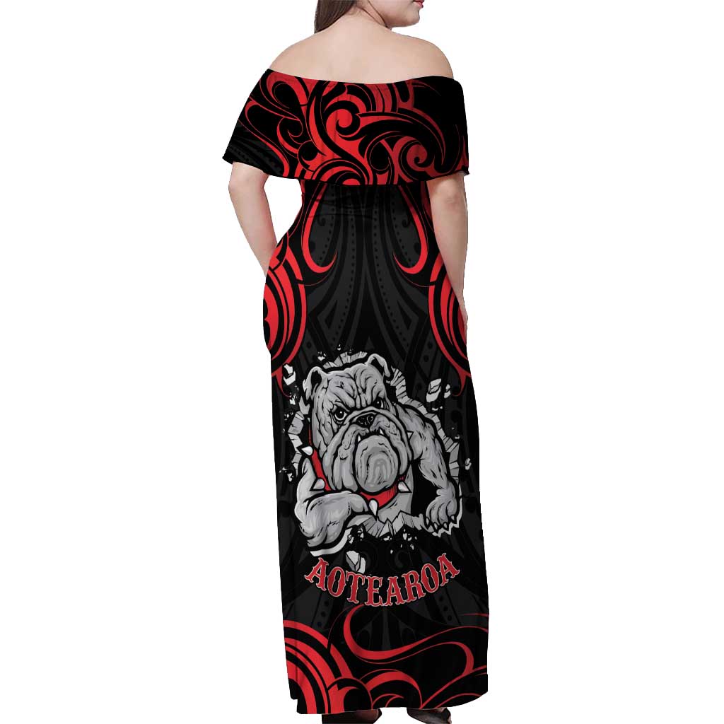 Personalised Aotearoa Bulldog Off Shoulder Maxi Dress NZ Maori Tattoo LT14 - Polynesian Pride