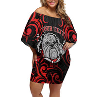 Personalised Aotearoa Bulldog Off Shoulder Short Dress NZ Maori Tattoo LT14 Women Red - Polynesian Pride