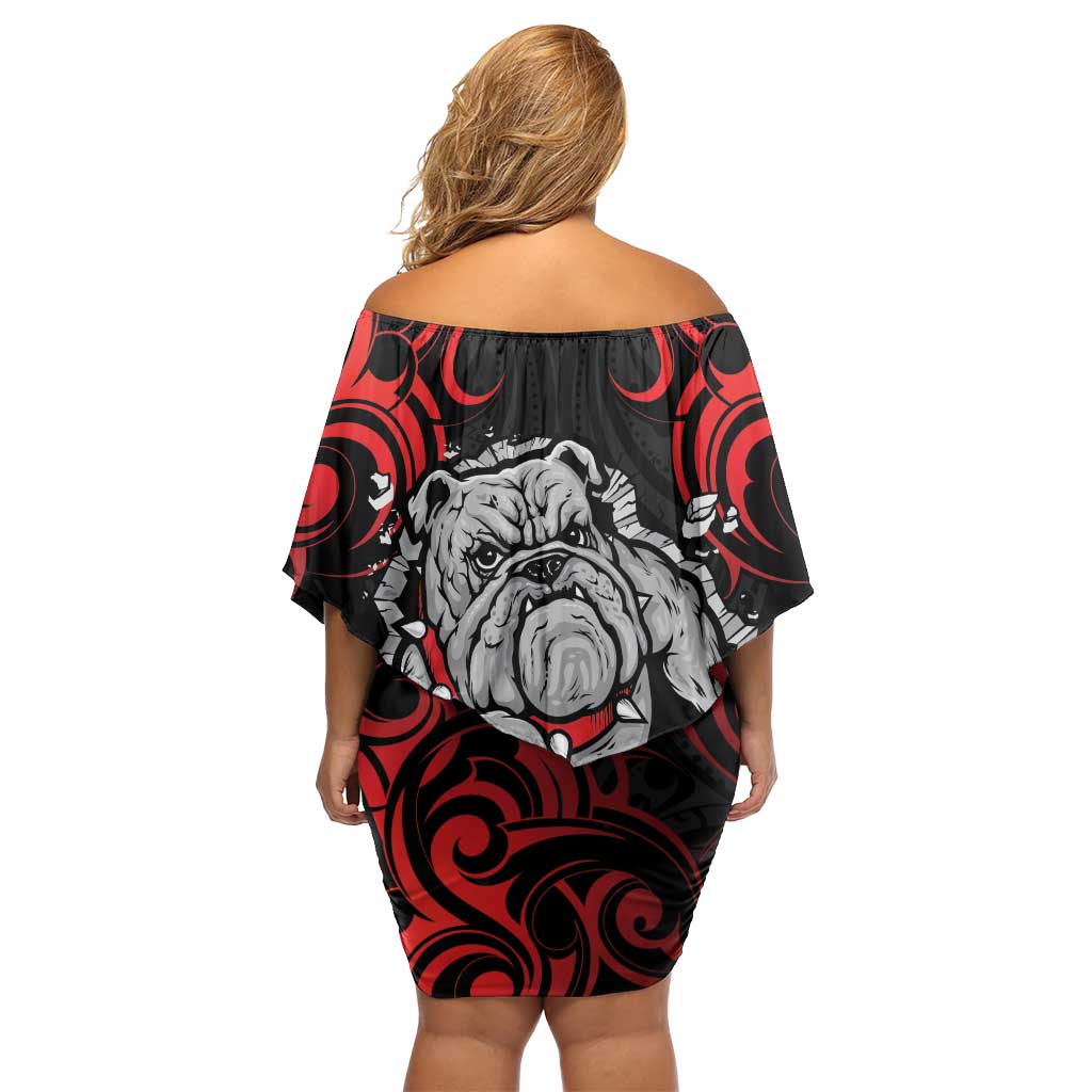 Personalised Aotearoa Bulldog Off Shoulder Short Dress NZ Maori Tattoo LT14 - Polynesian Pride