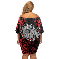 Personalised Aotearoa Bulldog Off Shoulder Short Dress NZ Maori Tattoo LT14 - Polynesian Pride