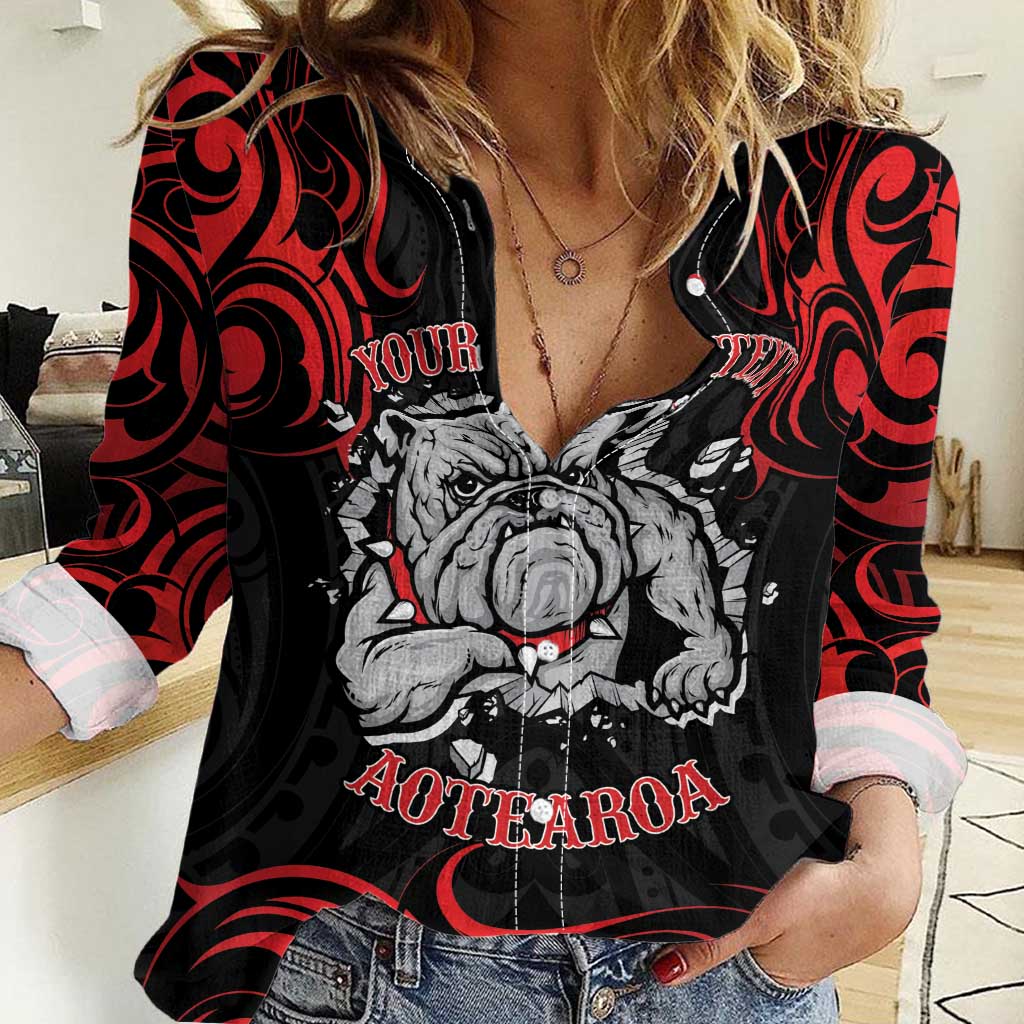 Personalised Aotearoa Bulldog Women Casual Shirt NZ Maori Tattoo